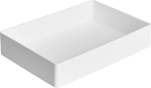 Amazon Basics Rectangular Plastic Desk Organizer with Storage Trays, Accessory Tray, Drawer Organizer, 9.4 x 6.7 x 2 inch, White by AmazonBasics