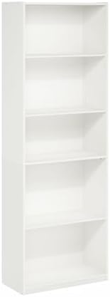 Furinno GEHRY Book Shelf, 5-Tier Bookshelf with Open Shelf, Standing Bookcase with Adjustable Shelves, 11.6 x 24.8 x 71.4, for Living Room, Bedroom, Home Office, White - Image 5
