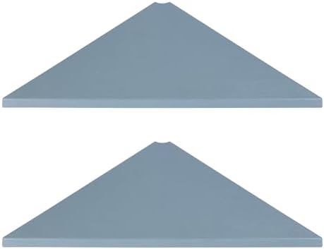 evron Corner Mounting Shelf Set of 2 – Easy to Install Floating Wall Shelves with Wood Grain Finish, Durable and Waterproof ABS Plastic for Kitchen, Bathroom, Living Room Home Décor (Grey) by evron