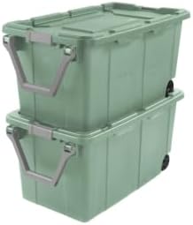 Storage Bins with Lids 2 Pack, 40 Gal Wheeled Tote, Green Sage, Heavy Duty by Unknown