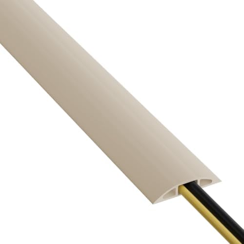 D-Line 15ft Floor Cord Cover, Cable Protector, Hide Extension Cords, Protect Cords, Prevent Cable Trips, Heavy Duty Cord Hider - Cable Cavity = 0.63" (W) x 0.31" (H) - Beige by D-LineUSAinc