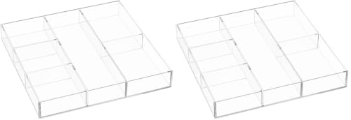 HIIMIEI Acrylic Drawer Organizer, 6 Section Clear Makeup Tray Organizer for Drawer Office Bedroom(11.8x11.8 inch) (Pack of 2) by HIIMIEI
