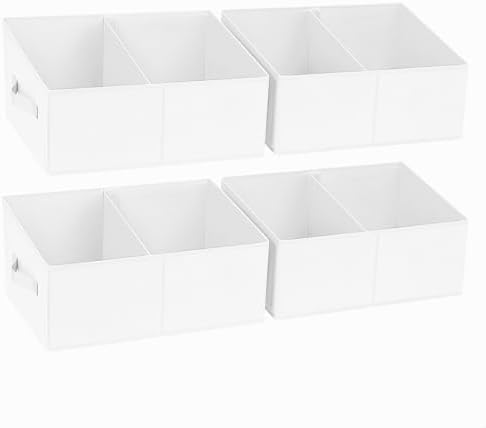 DIMJ Large Closet Shelf Organizer Bins 4 Packs with Handles and Divider, Fabric Trapezoid Storage Baskets, Foldable Clothes Containers Box for Shelf, Towel, Book, Toy, Purse, Hats, White by DiMJ