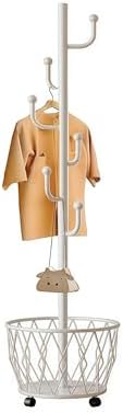 Off-White Moveable Cactus Metal Coat Rack with Basket Freestanding - Image 3