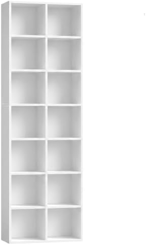 FOTOSOK Bookshelf Bookcase 7-Tier White Bookshelf Tall CD Media Tower Rack by FOTOSOK