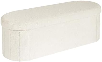 B FSOBEIIALEO 43.3" Sherpa Ottoman with Storage for Living Room,Cream White by BFSOBEIIALEO
