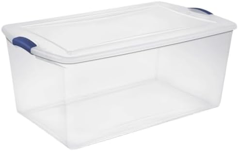 105 Quart Extra Large Clear Plastic Storage Bin, Stackable Container With Blue Accent Latch Lid, See-Through Lidded Box For Seasonal Clothes, Bedding, Camping Gear, Home Closet by Unknown