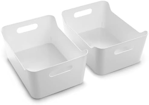 BINO | Plastic Storage Bins, Large - 2 Pack, White | THE SOHO COLLECTION | Pantry Organizers and Storage Containers Fridge Organizer Bins Kitchen Cabinet Organizer Medicine Cabinet Bin by BINO