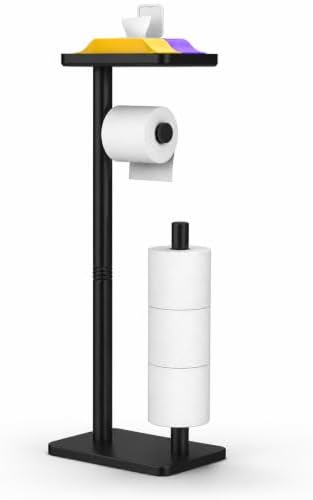 Day Moon™ - Toilet Paper Holder - Modern Roll Holder for Bathroom - 1 Pack - Free Standing - with Shelf, Black by DayMoonDesigns