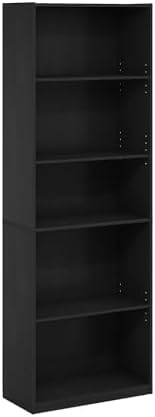 Furinno GEHRY Book Shelf, 5-Tier Bookshelf with Open Shelf, Standing Bookcase with Adjustable Shelves, 11.6 x 24.8 x 71.4, for Living Room, Bedroom, Home Office, Blackwood - Image 5