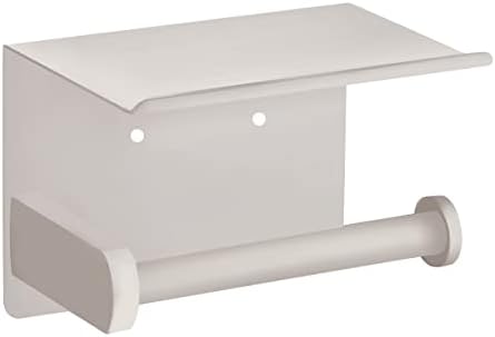 VAEHOLD Self Adhesive Toilet Paper Holder with Phone Shelf SUS 304 Stainless Steel Wall Mounted Toilet Paper Roll Holder - Rustproof and Bathroom Washroom Tissue Roll Holder with Shelf -Beige by VAEHOLD