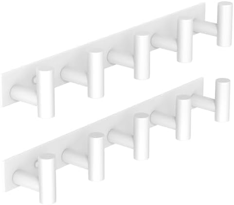 VAEHOLD Hat and Coat Wall Mount Rack - Hooks for Robes, Bags, Keys, and Towels - Bathroom Towel Hanger Organizer (White, “T“ Shape 5 Hooks 2 Pack) by VAEHOLD