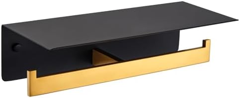 APLusee Double Toilet Paper Holder with Shelf, Black Gold, Wall Mounted by APLusee