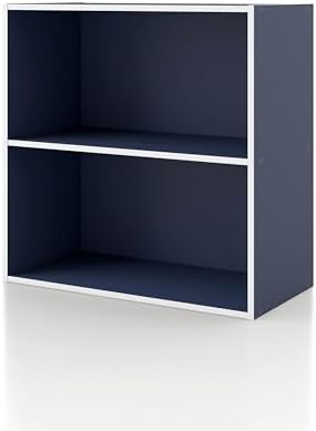 Homes: Inside + Out Apexa 2-Tier Cube Storage Organizer Shelves, Stackable Wood Bookcase Fits Cubby Bins for Organization, Dorm Teen Room Decor & Home Office, Steel Blue by HOMESInsideOut