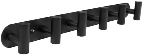 Wall Mounted Coat Hook Rack with 6 Heavy Duty Stainless Steel Hooks for Hanging Clothes, Jackets, Towels - Matte Black by Vanloory