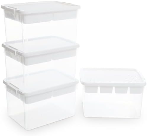 Citylife 32QT 4-Pack Clear Craft Storage Box Buildable Lid Removable Tray by CitylifeHomeOrganization