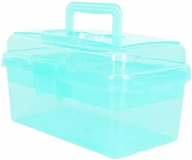 Multipurpose Plastic Art and Craft Supply Storage Container Bin Case with Removable Tray and Handle, First Aid Box Organizer, Clear&Green by BangQiao