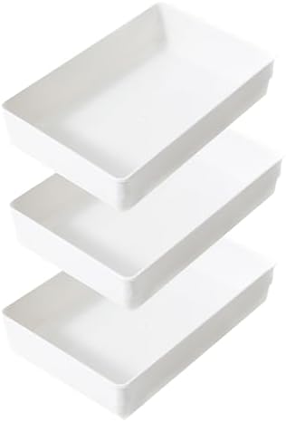 3 Pack White Plastic Drawer Organizer Tray Cutlery Utensil Makeups Drawer Organizers 9" X 6" by ihomecooker