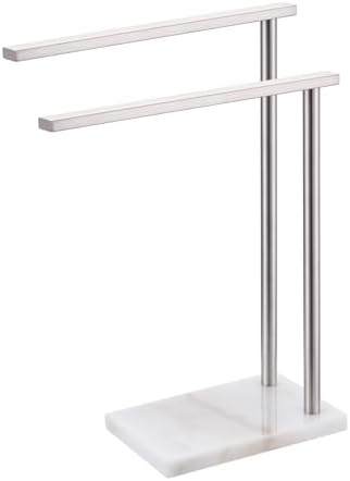 Free Standing Towel Rack Brushed Nickel 2-Tier Hand Towel Bars for Bathroom Vanity Countertop with Thicken Steady Marble Base, Stainless Steel AN7003BR by AONEON
