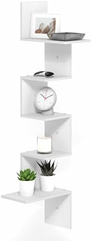 Furinno Rossi 5-Tier Corner Floating Shelves for Wall, White by Furinno-FitsYourSpaceFitsYourBudget