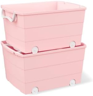 Storage Bins 2 Pack,Rolling Stackable,16.25x22x11.25in,Plastic,Fold Handles by Unknown