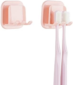 2 PCS Self-Adhesive Toothbrush Holders Wall Mounted, Water Proof Toothbrush Hook, 2 in 1 with Toothbrush Hanger and Gargle Cup Holder for Bathroom Shower (Pink) by LUEXBOX