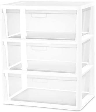 Wide 3-Drawer Organizer Tower, Plastic Storage Unit with Removable Clear Bins, Tool-Free Easy Assembly, White by Unknown