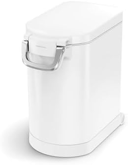 simplehuman Medium Pet Food Storage Container, Holds 25-29 lb / 11-13 kg of Dry Dog Food, Cat Food, or Bird Seed, Airtight Lock-Tight Lid with Magnetic Scoop, BPA-Free, White Steel by Unknown