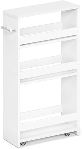 MARTY Slim Rolling Storage Cart, Wood Utility Kitchen Bathroom Laundry Cart by MARTY