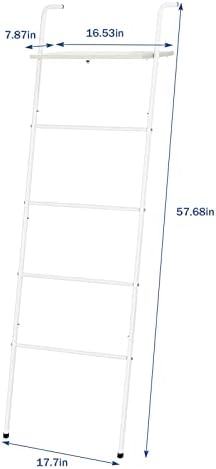 Blanket Ladder with Shelf Farmhouse Towel Rack Holder for Bathroom, White - Image 2