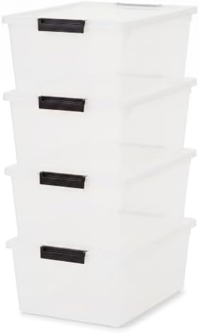 IRIS USA 4-Pack 12 Qt Storage Bins with Lids, Plastic Box, Clear/Black - Image 4
