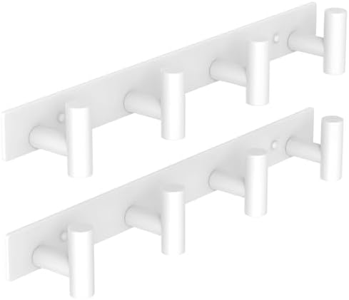 VAEHOLD Hat and Coat Wall Mount Rack - Hooks for Robes, Bags, Keys, and Towels - Bathroom Towel Hanger Organizer (White, “T“ Shape 4 Hooks 2 Pack) by VAEHOLD
