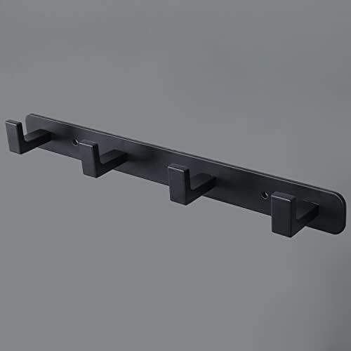 Coat Rack, Heavy Duty Stainless Steel 4 Tri Coat Hook Hanger, Wall Mounted Storage Wall Hooks, Rustic Clothes Hook/Key Hook Rail for Bathroom Kitchen Entryway(4 Hook Black) by Vanloory