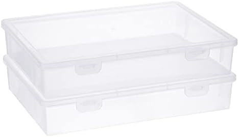BTSKY Clear Plastic Storage Box with Flap Lid,2 Pack Medium-10.8"x7.9"x2.1" by BTSKY