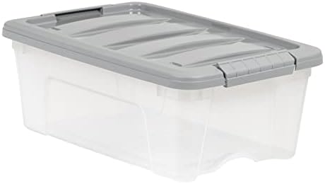 Amazon Basics Plastic Storage Containers with Secure Latching Lids, Stackable Organization Bins, Clear/Grey, 12 Quart, Set of 6 - Image 3