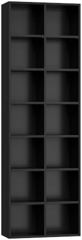 FOTOSOK Black Bookshelf 7-Tier Narrow Bookshelf Tall DVD CD Media Shelf by FOTOSOK