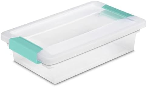 Sterilite Small Clip Box, Stackable Small Storage Bin with Latching Lid, Plastic Container to Organize Office, Crafts, Clear Base and Lid, (Pack of 6) by Sterilite