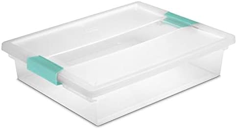 Sterilite Clip Box, Stackable Small Storage Bin with Latching Lid, Plastic Container to Organize Office, Crafts, Clear Base and Lid, Large, 1-Pack by Sterilite