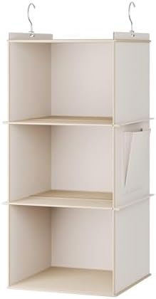 YOUDENOVA Hanging Closet Organizer and Storage for Clothes, 3-Shelf, Beige - Image 6