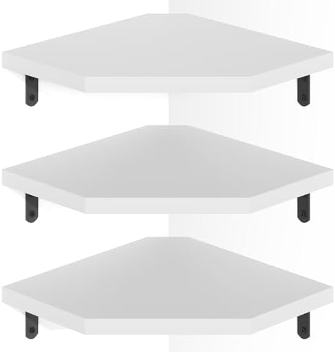 Alsonerbay Pine Wood Corner Shelves with Cable Cutout 3-Pack, White by Alsonerbay