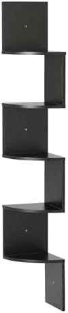 Amazon Basics 5-Tier Corner Shelf, Wall-Mounted, Floating Corner Bookshelf for Living Room, Bedroom, Bathroom, Home Office, 7.8"D x 48.5"W x 7.8"H, Black by AmazonBasics