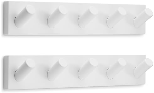 LARHN Wall Mounted Coat Rack, White with 5 Heavy-Duty 1" Diameter Hooks by LARHN