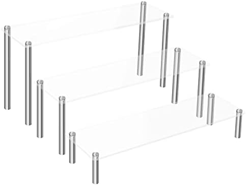 3 Pcs Acrylic Riser, Display Stand Clear Shelf for Cupcake Food Desserts Holder Cosmetic Products Tabletop Use and More (Large) by LoengMax