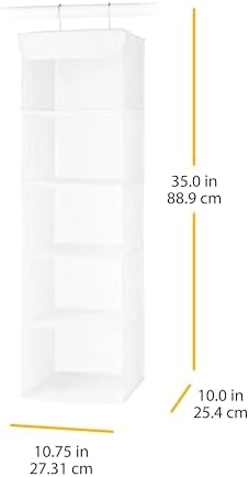 Whitmor 5 Tier Shelf Hanging Closet Organizer, Hanging Shelves with 2 Sturdy Metal Hooks,Foldable(White) - Image 2