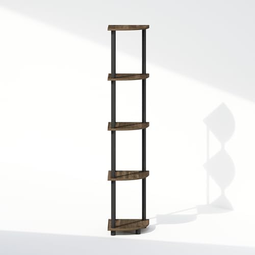 Furinno Turn-N-Tube Storage Shelves, 5-Tier Book Shelf, Corner Shelf, Toolless Open Shelves, for Organization and Storage, Living Room, Home Office, Hallway, Bedroom, Columbia Walnut - Image 5
