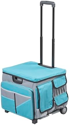 Folding Mobile Utility Cart, Canvas Organizer Bag, Turquoise/Grey by SAVVYProductsbySVYP