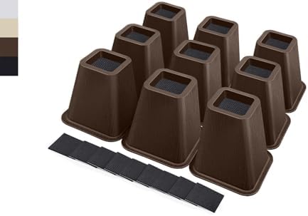 ANNKUT 6 Inch Heavy Duty Bed Risers, Furniture Risers for Desk, Chair, Table or Sofa, Couch Lift Risers, Supports up to 2200 lbs per Leg(9 Pack Brown) by ANNKUT