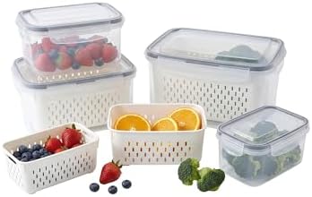 Fruit Storage Containers for Fridge, 4-Pack Fruit Containers for Fridge with Removable Colander - Airtight BPA-Free Produce Keeper, Keeps Berries Fresh 2 Weeks, Stackable Produce Storage by Unknown