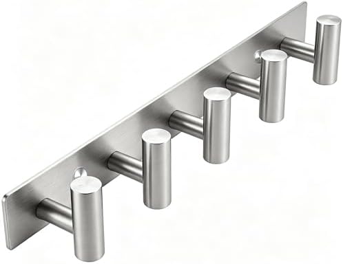 Brushed Nickel Coat Rack Wall Mount - 5 Hooks, Heavy Duty Stainless Steel Wall Hooks for Towels, Coats, Robes, Bags, Hats, Keys, Wall Coat Hanger for Bathroom, Entryway, Kitchen, Hotel, Bedroom,Office by Giveyourbathroomanewlook