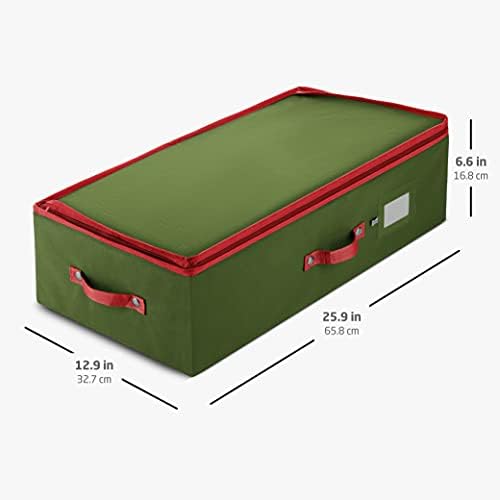 ZOBER Underbed Christmas Ornament Storage Box - Stores 64 3" Ornaments, With Dividers - Tear Proof 600D Oxford Fabric, Ornament Organizer Storage Box, Durable Christmas Containers Holder - Green - Image 6